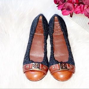 TORY BURCH Cap Toe Wool/Leather Flat